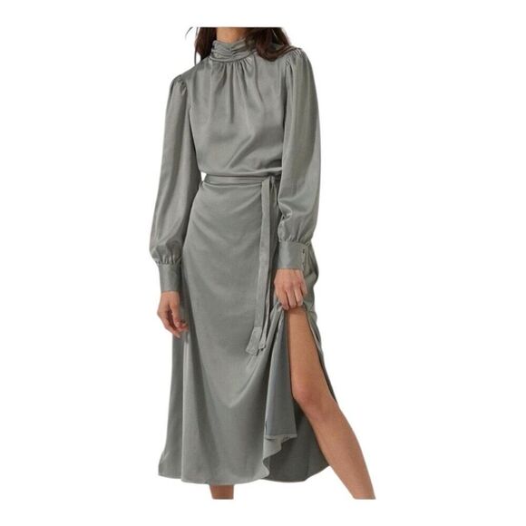 Nasty Gal Dresses & Skirts - Nasty Gal satin high neck belted midi dress in size 8